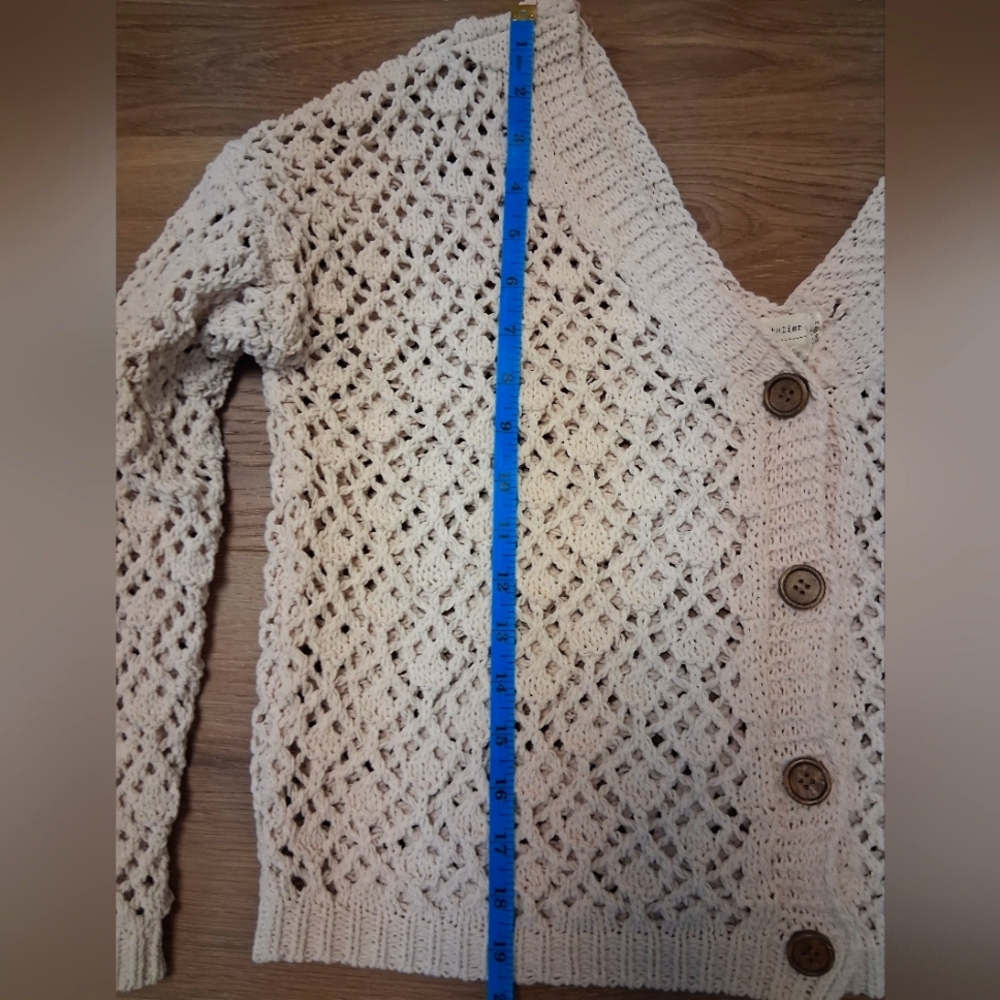 Artelier Cream Open-Knit Cardigan, Size Medium - Picture 4 of 8